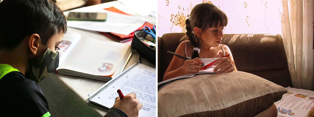 photos of kids doing school work